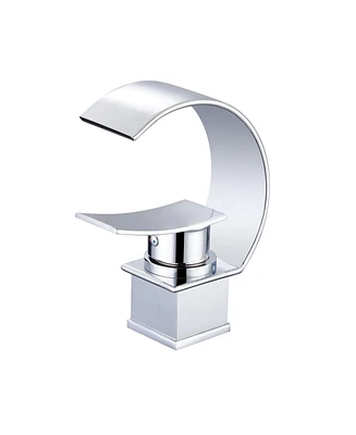 Mondawe Luxury C-Shape Arc Waterfall Spout Single Handle 8 inch Widespread Bathroom Sink Faucet With Pop-up Drain