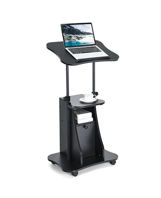 Costway Mobile Podium Stand Office Laptop Cart with Storage Adjustable Height