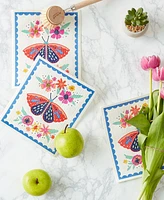 Design Imports Swedish Dishcloths for Kitchen Cleaning, Machine Washable Dishwasher Safe, 7.75 x 6.75", Butterfly Folk, 3 Piece