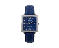 Peugeot Men's Modern 35x35mm Square Watch with Metal Case with Blue Leather Band