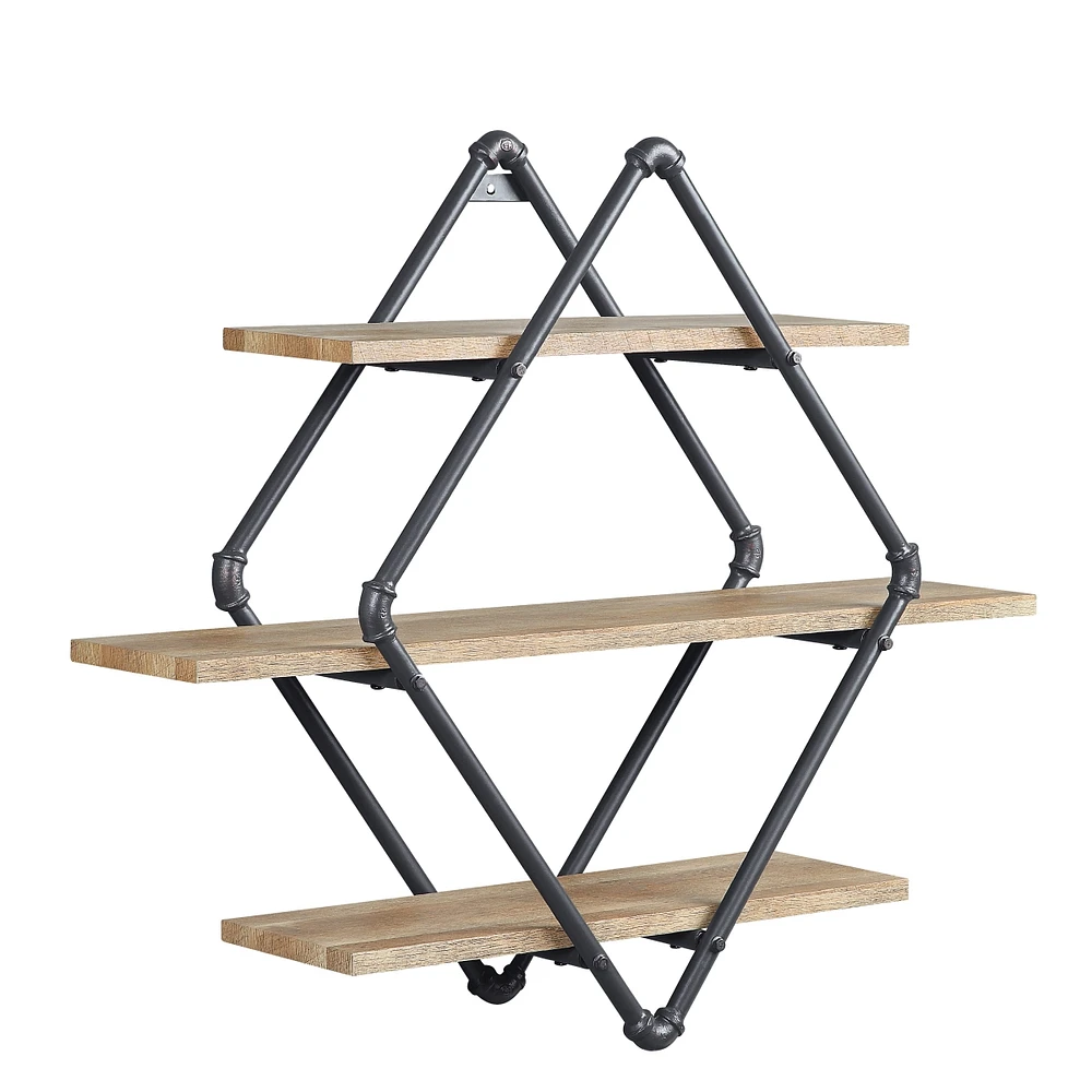 Simplie Fun Brantley Wall Rack in Oak & Sandy Black Finish