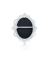 Bling Jewelry Classic Black White Carved Oval Framed Victorian Lady Portrait Mother and Child Cameo Pendant Brooch Necklace Mother Sterling Silver