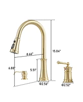 Mondawe 8 Inch Widespread 3 Holes Kitchen Faucet with Soap Dispenser