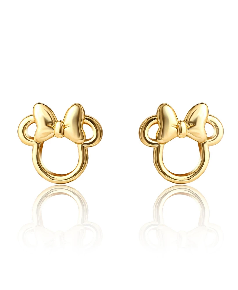 Disney Minnie Mouse Flash Yellow Gold Plated Outline Stud Earrings
