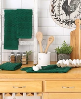 Design Imports Luxury Bar Mop Collection Chevron Dishtowel Set, 16x19", Dark Green, 4 Piece