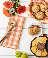 Design Imports Fall Kitchen Decor Collection Dish Towel Potholder Hostess Gift Set, Sunflowers/Orange Buffalo Check, 3 Piece
