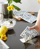 Design Imports Swedish Dishcloths for Kitchen Cleaning, Machine Washable Dishwasher Safe, 7.75 x 6.75", Blue Floral, 3 Piece