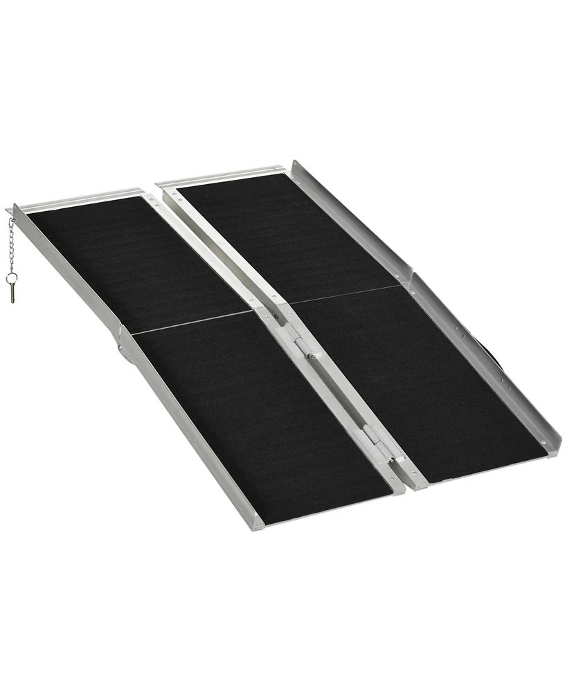 Homcom 4' Aluminum Skidproof Pvc Portable Wheelchair Ramp for Home, Steps, Doorways, Carpeted Foldable Handicap Ramp, Threshold Ramp with Durability f