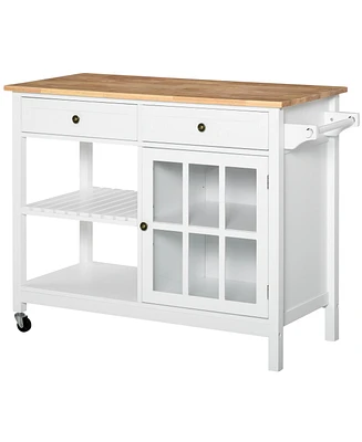 Homcom Mobile Kitchen Island Utility Cart with Towel Rack & 2 Drawers,