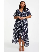 Quiz Women's Stencil Floral Wrap Frill Sleeve Midi Dress