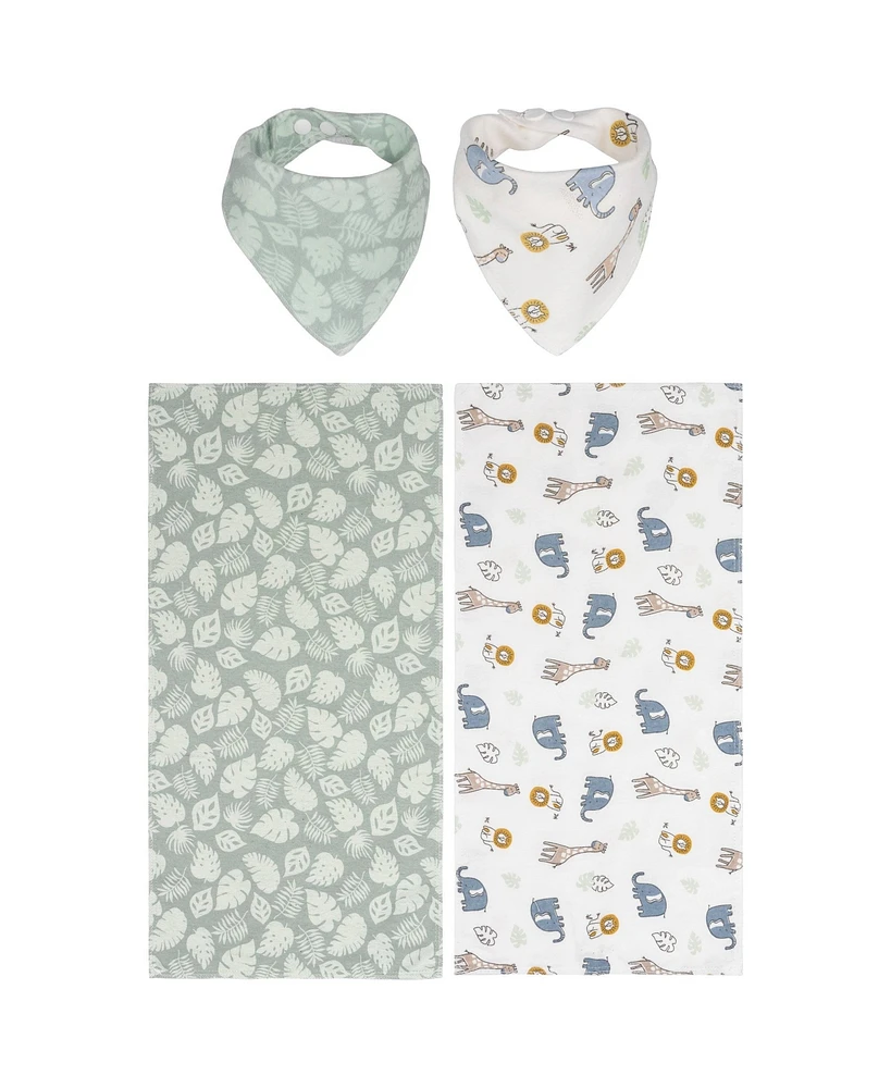 Trend Lab 4 Pack Bib & Burp Cloth Set - Jungle, Safari Print