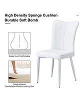 Simplie Fun Modern minimalist dining chairs, office chairs. 2piece set of white Pu seats with silver metal legs. Suitable for restaurants, living room