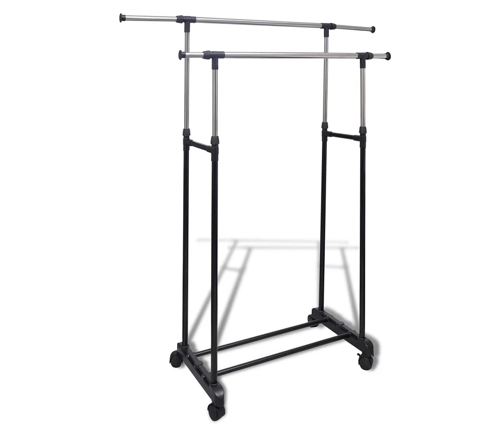 vidaXL Adjustable Clothes Rack 4 Castors 2 Hanging Rails