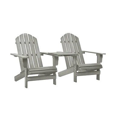 vidaXL Patio Adirondack Chairs with Tea Table Solid Fir Wood Gray