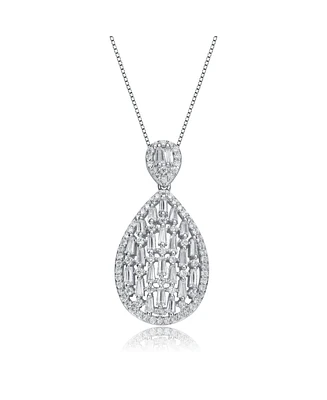 Rachel Glauber Stylish White Gold Plated Cubic Zirconia Pear Pendant Necklace