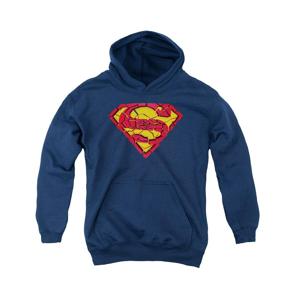 Superman Boys Youth Shattered Shield Pull Over Hoodie / Hooded Sweatshirt