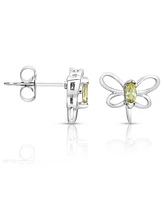 GiGiGirl Sterling Silver White Gold Plated with Light Green Tourmaline Cz Butterfly Stud Earrings