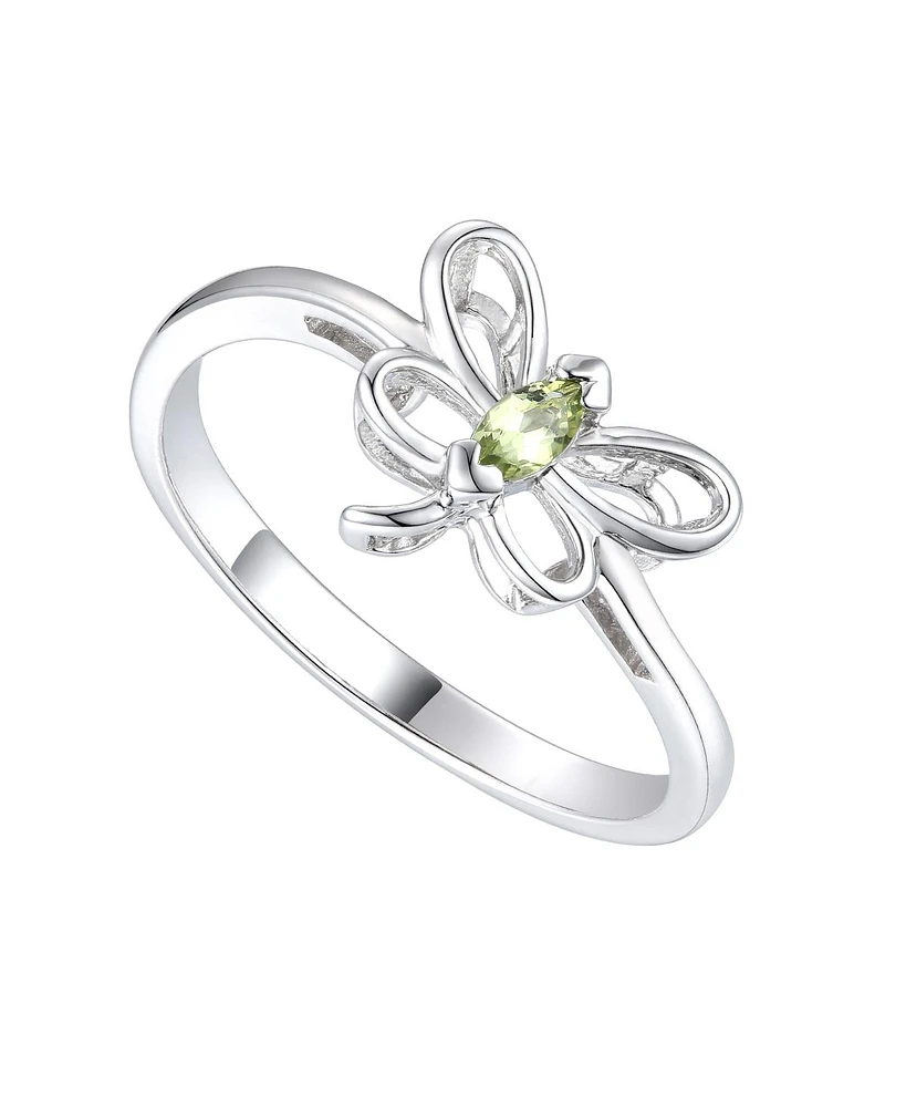 GiGiGirl Sterling Silver White Gold Plated with Peridot Tourmaline Gemstone Butterfly Ring for Kids/Teens