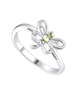 GiGiGirl Sterling Silver White Gold Plated with Peridot Tourmaline Gemstone Butterfly Ring for Kids/Teens