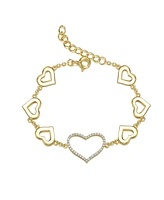 GiGiGirl 14k Yellow Gold Plated with Cubic Zirconia Heart Halo Charm Kids/Teens Bracelet in Sterling Silver