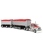 First Gear 1/64 Viper Red/Silver Kenworth W900L with two End Dump Trailers, Dcp