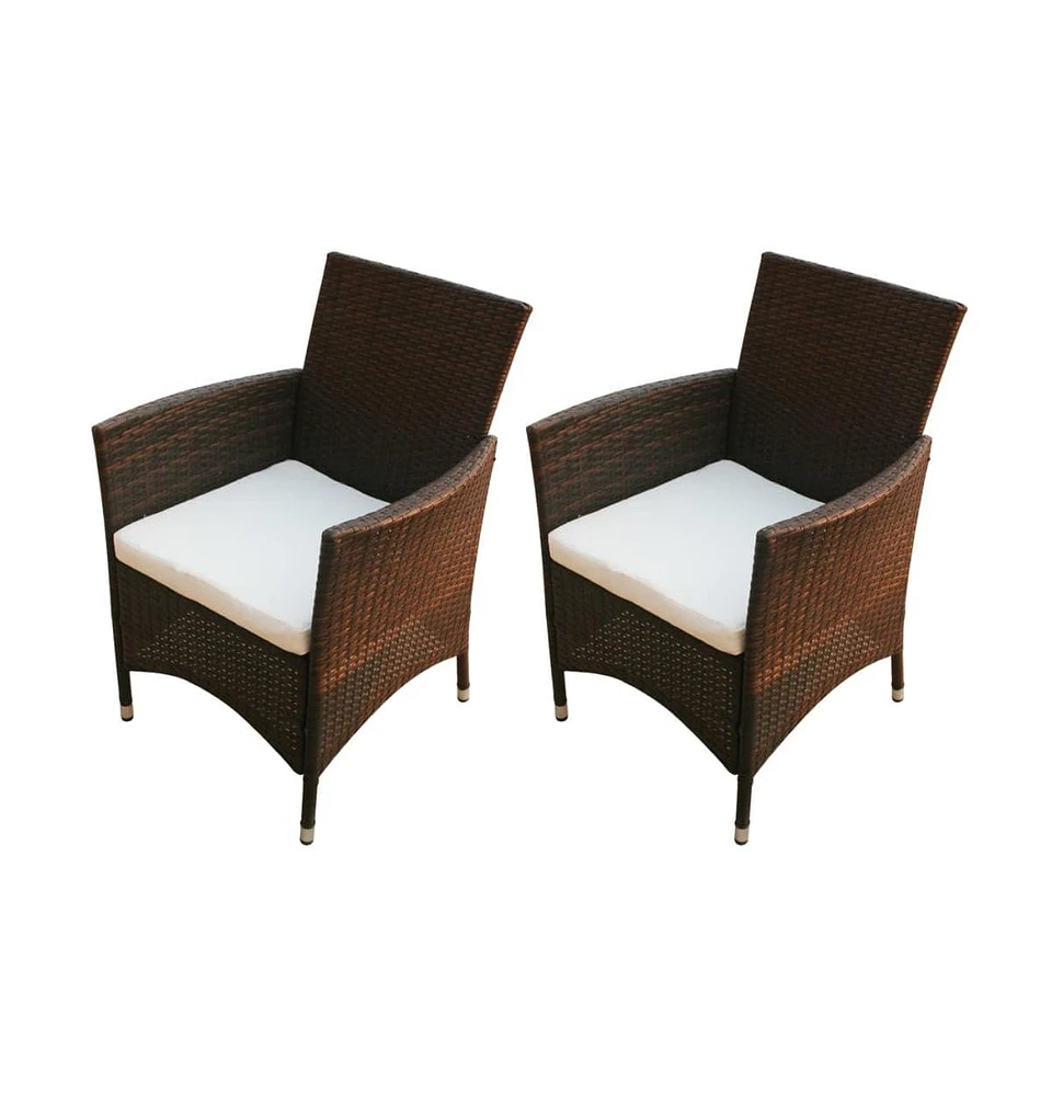 vidaXL Patio Chairs 2 pcs Poly Rattan Brown