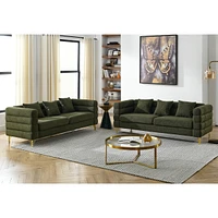 3 Seater + 3 Seater Combination Sofa.Green Teddy