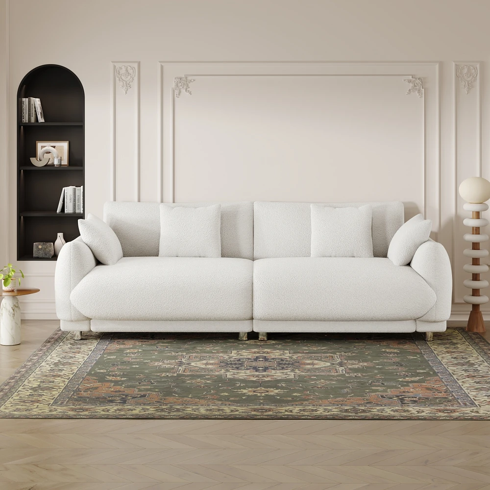 Simplie Fun 86.6" Teddy Wool Beige Sofa - Space-Saving for Apartments