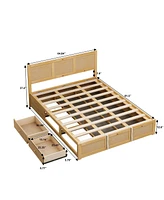 Wood Platform Bed with Storage, 2 Drawers, Queen Size