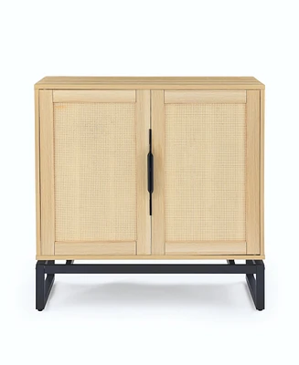 Simplie Fun Cabinet, Sideboard, Natural Rattan 2 Door Cabinet, With 1 Adjustable Inner Shelves, Rattan