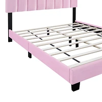Pink Velvet Upholstered Bed Frame With Adjustable Features, Teenage Girl'S Favorite Pink Collection