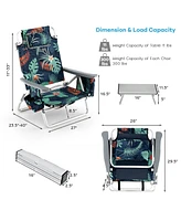 Gymax 2-Pack Folding Backpack Beach Chair Table Set 5-Position Outdoor Reclining Chair
