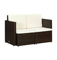 vidaXL 2 Seater Patio Sofa with Cushions Brown Poly Rattan