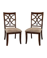 Simplie Fun Wooden Side Chairs Set of 2 Elegant Back Design Fabric Upholstery Cherry Finish Formal Dining Furniture