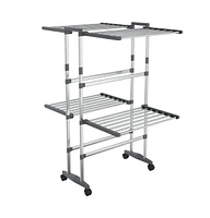 vidaXL 2-Tier Laundry Drying Rack with Wheels Silver 23.6"x27.6"x41.7"