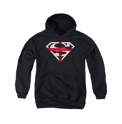 Superman Boys Youth English Shield Pull Over Hoodie / Hooded Sweatshirt