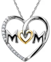 Mom Diamond Heart Necklace in Sterling Silver and 14k Gold (1/10 ct. t.w.)