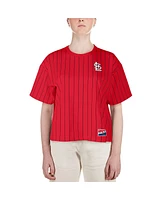 New Era Women's Red St. Louis Cardinals Boxy Pinstripe T-Shirt