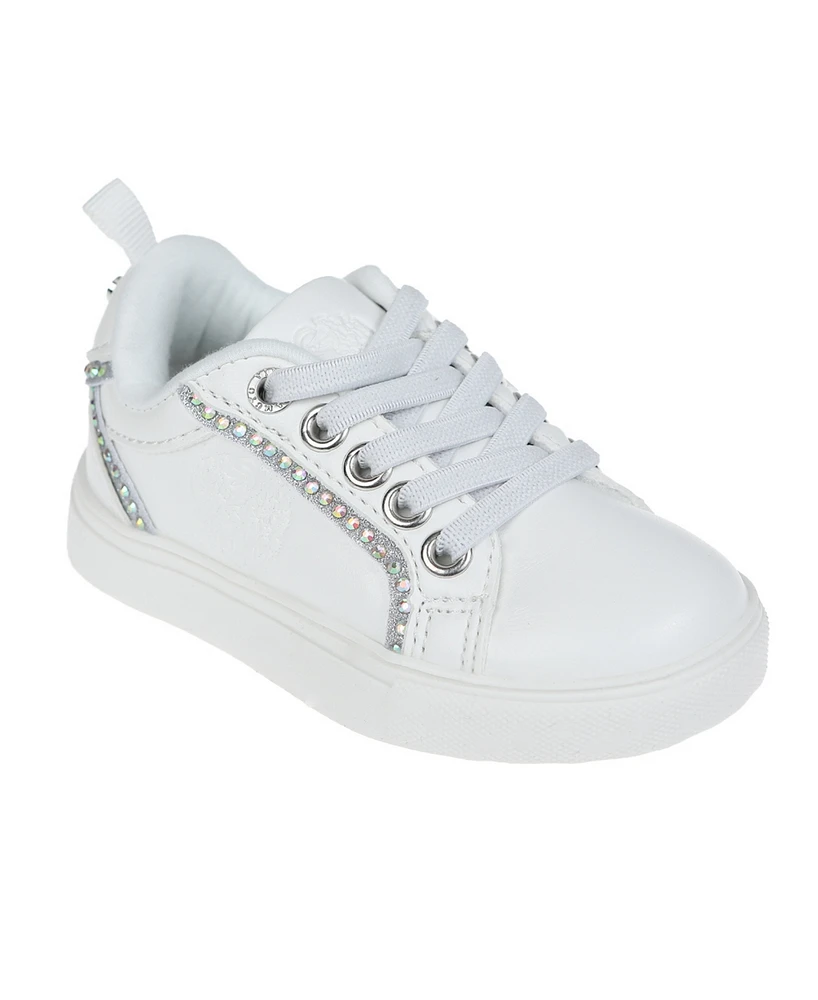 Vince Camuto Toddler Girl's Court Sneaker with Glitter, Embossed Crest, and Elastic Laces Polyurethane Sandals