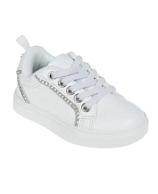 Vince Camuto Toddler Girl's Court Sneaker with Glitter, Embossed Crest, and Elastic Laces Polyurethane Sandals