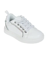 Vince Camuto Toddler Girl's Court Sneaker with Glitter, Embossed Crest, and Elastic Laces Polyurethane Sandals