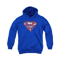 Superman Boys Youth Ripped And Shredded Pull Over Hoodie / Hooded Sweatshirt
