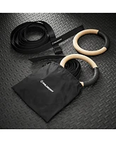 Philosophy Gym Wood Gymnastic Rings 1" - Exercise Ring Set Grip with Adjustable Straps, Grip Tape for Pull Ups, Dips, Muscle Ups