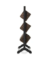 Casafield 3-Tier Floor Stand Rack with Hanging Storage Baskets, Walnut/Espresso - Wood Tower Organizer for Bathroom, Kitchen, Laundry, Living Room