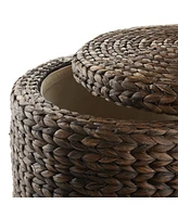 Casafield 17" Round Storage Ottoman with Lid - Natural, Handwoven Footstool for Living Room, Bedroom, Bathroom, Home Office