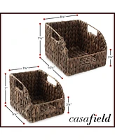 Casafield (Set of 2) Water Hyacinth Pantry Baskets with Handles - Natural, Medium and Large Woven Storage for Kitchen Shelves