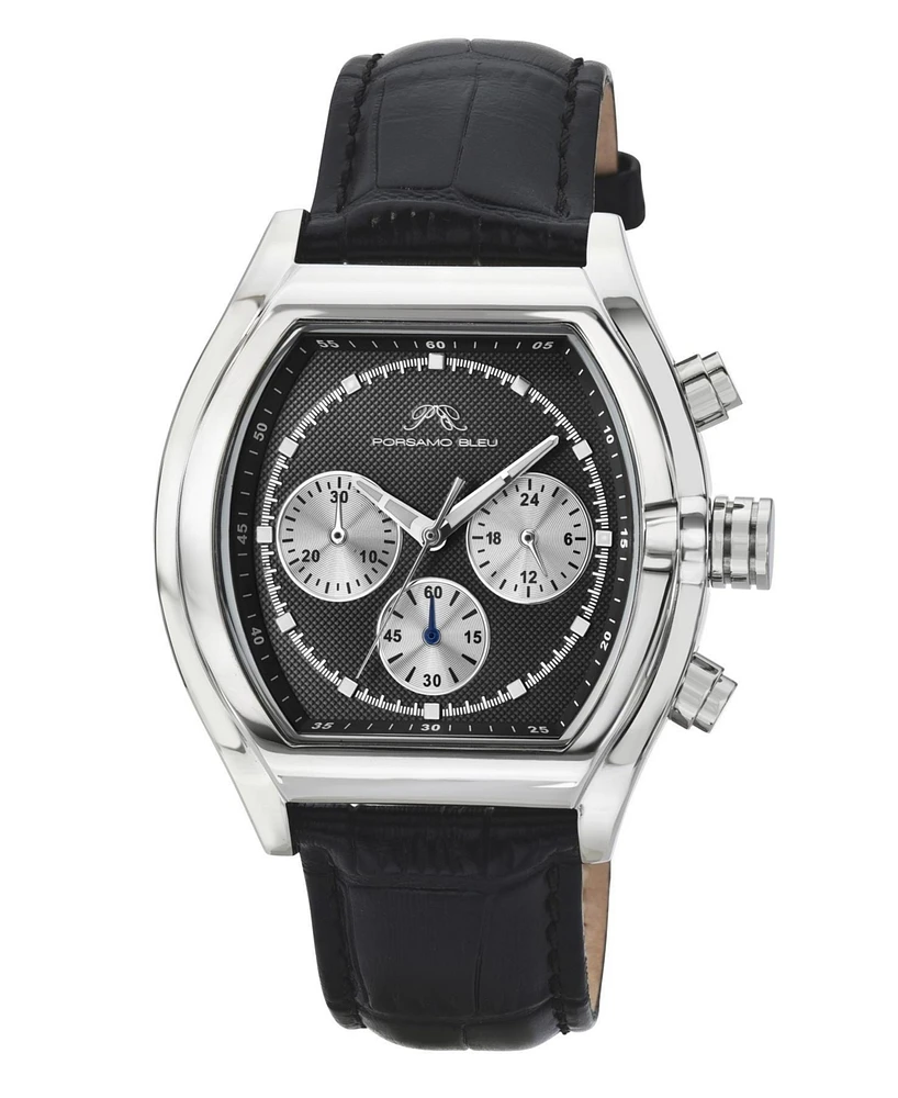 Porsamo Bleu Roman Genuine Leather Silver Tone & Black Men's Watch 1292BROL