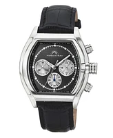 Roman Genuine Leather Silver Tone & Black Men's Watch 1292BROL