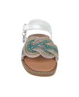 Vince Camuto Toddler Girl's Sandal with Multi Tubular Rhinestone Vamp, Vc Charm and Rs Welt Polyurethane Sandals