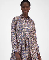 Nautica Jeans Women's Cotton Floral Roll-Tab Shirtdress